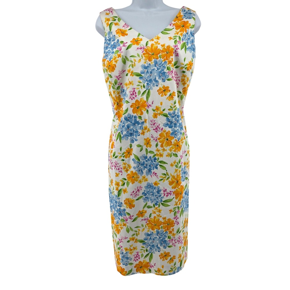Jones New York‎ Signature Floral Sheath Dress White Blue Orange 16W